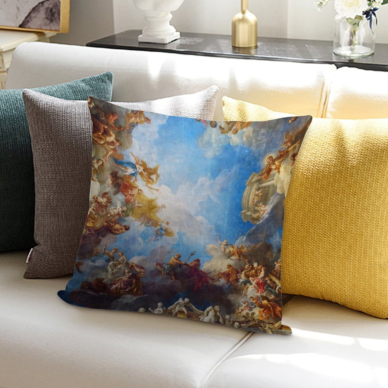 Ceiling Painting in Hercules Room of The Chateau De Versailles - France Soft Fade-Resistant Throw Pillow