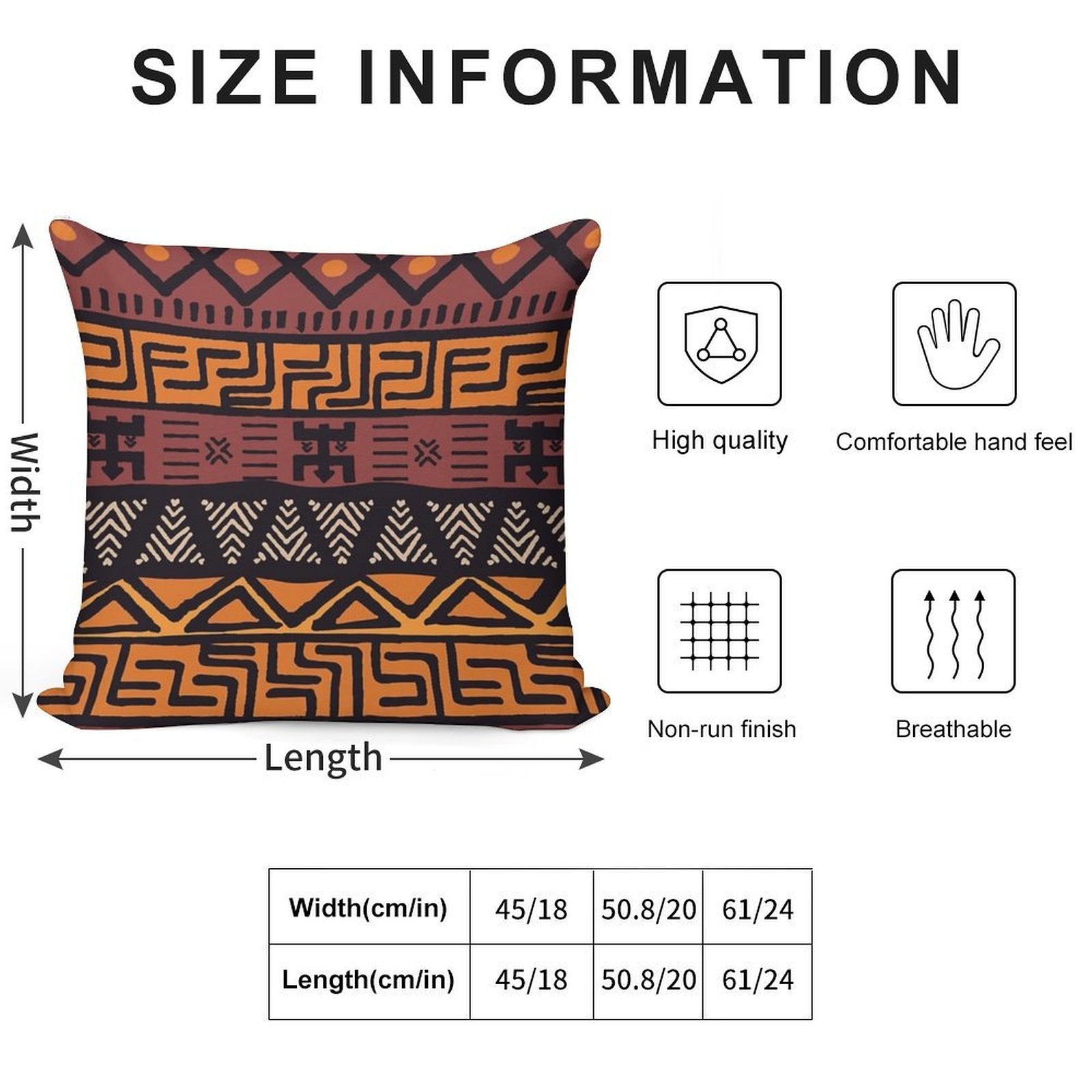 African Tribal Mudcloth Pattern Soft Hidden Zipper Throw Pillow