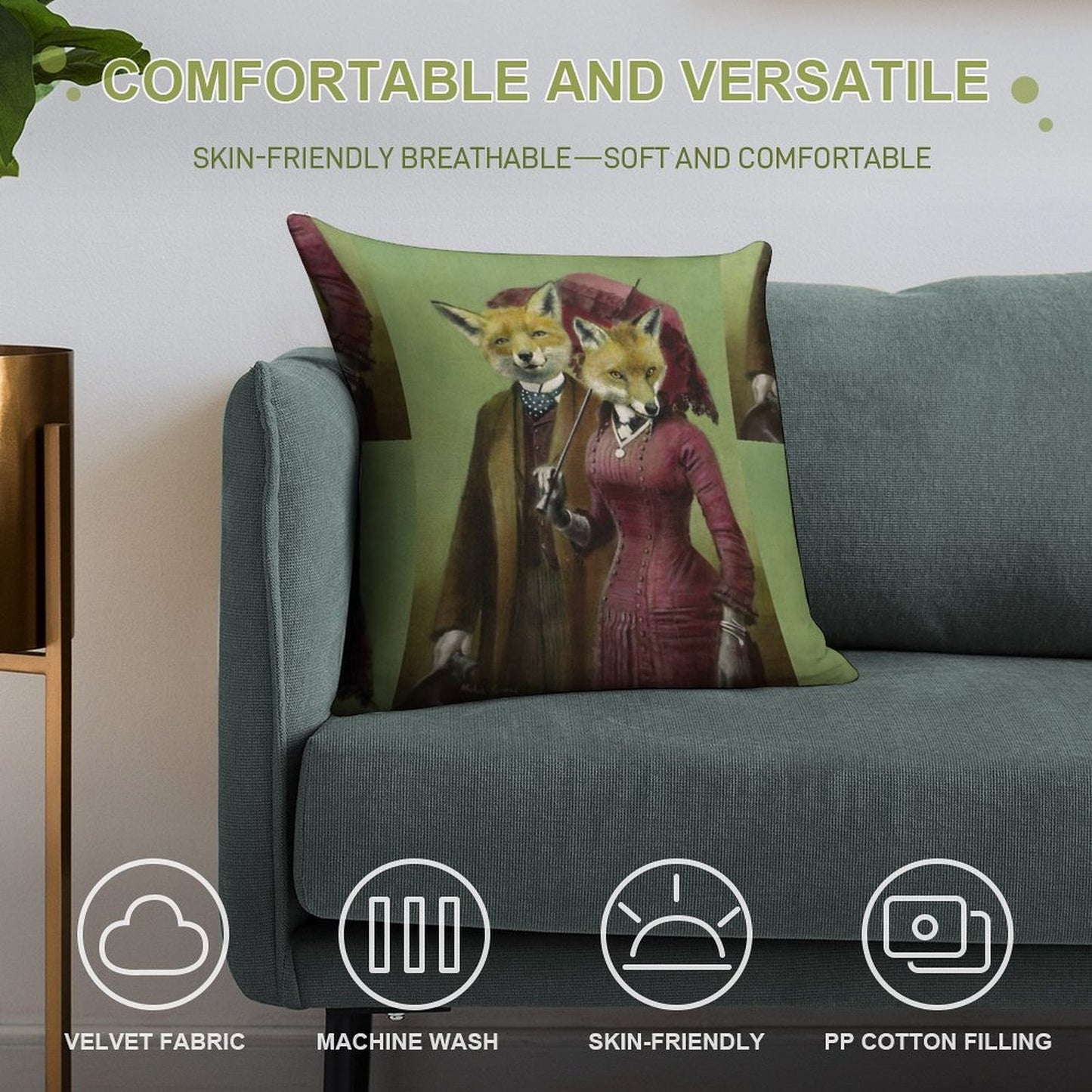 Victorian Fox Couple Soft Style Accent Throw Pillow