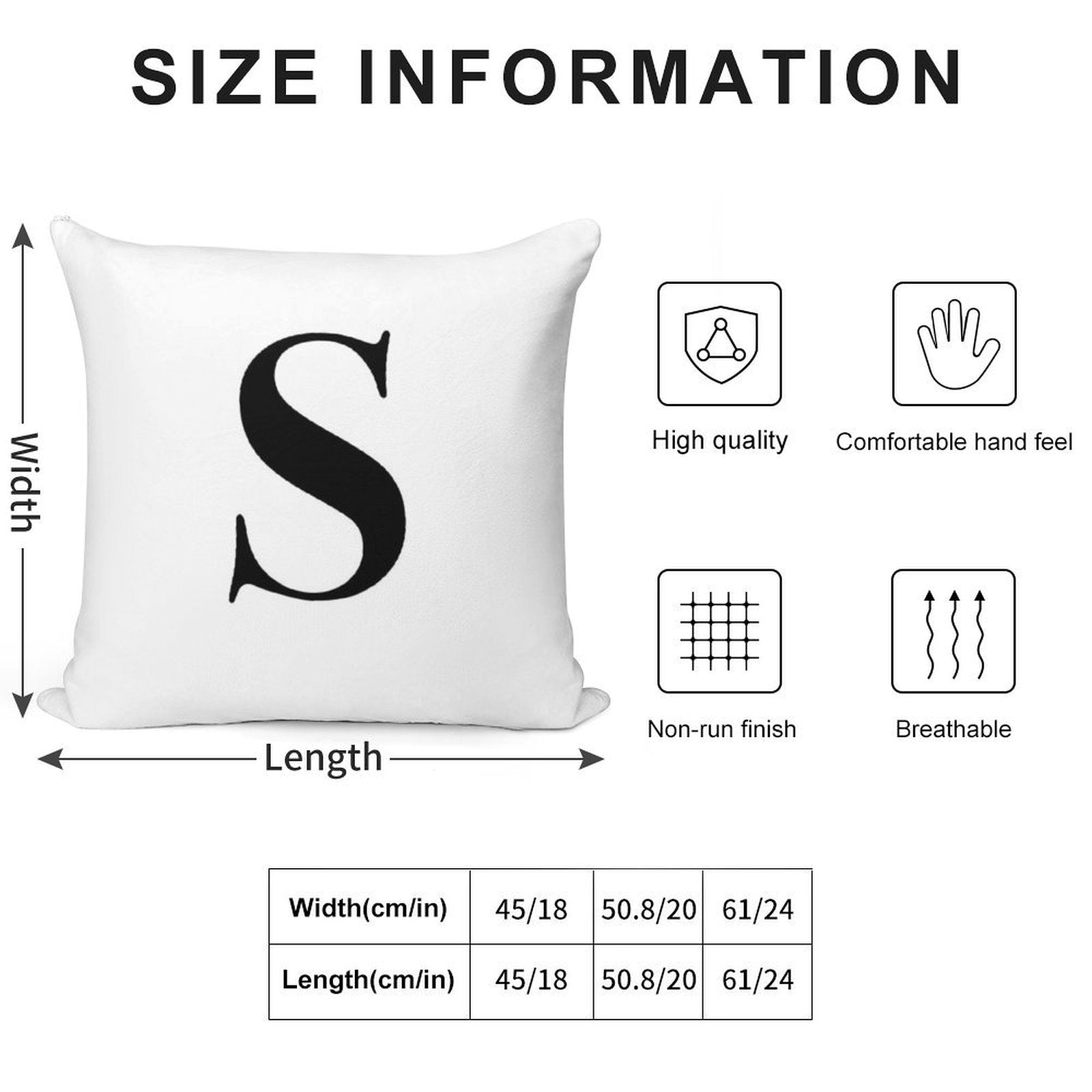 Letter S- Monogram Initial Soft Durable Construction Throw Pillow