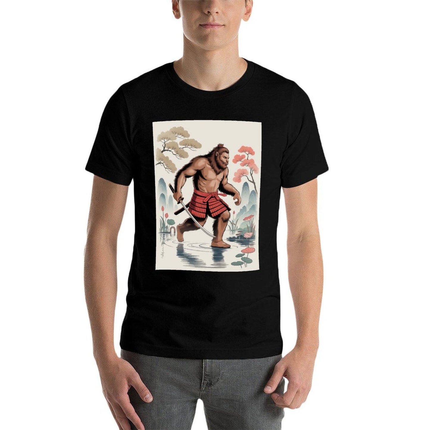 Samurai Bigfoot Ukiyo-e Art Japanese Vintage Graphic Funny Wrinkle-resistant T-Shirt