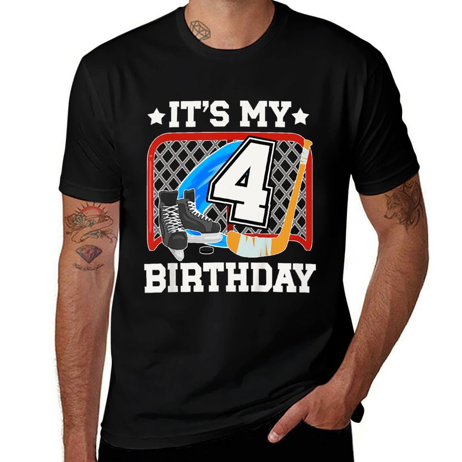 Kids 4th Birthday Ice Hockey Boy 4 Year Old Ice Hockey Player Classic T-Shirt