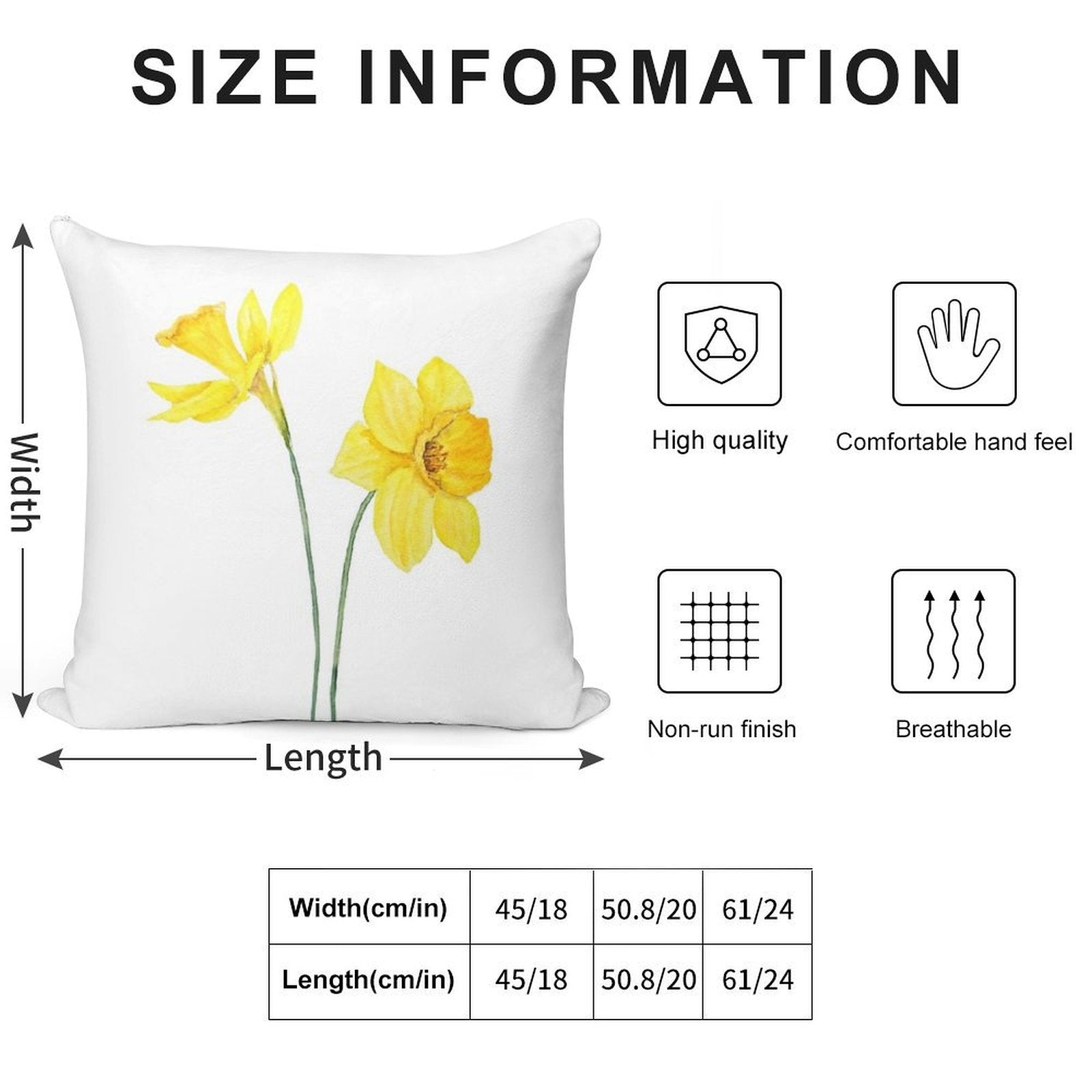 Hand Painted Yellow Daffodils Watercolor Painting Soft Bedroom Essential Throw Pillow