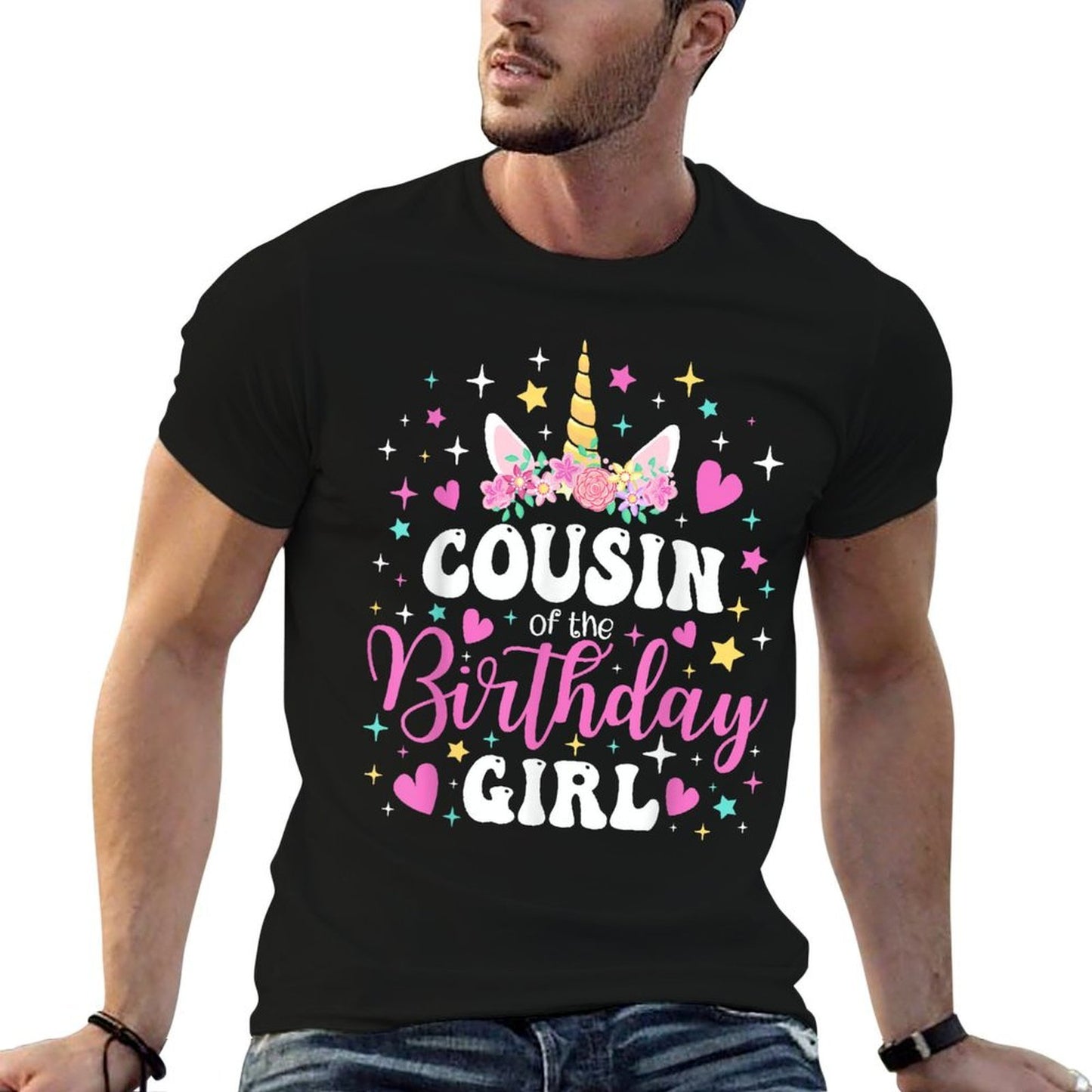 Unicorn Cousin of The Birthday Girl Family Matching Party  Wrinkle-resistant T-Shirt