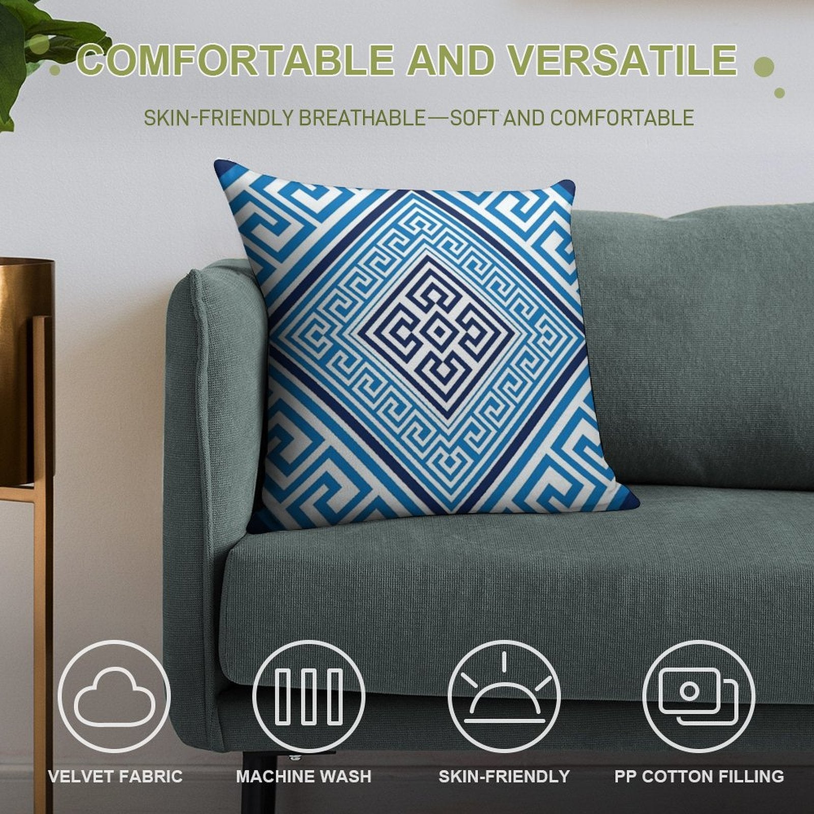 Greek Key Ornament - Santorini -Rhombus #2 Soft Ultra-Soft Texture Throw Pillow