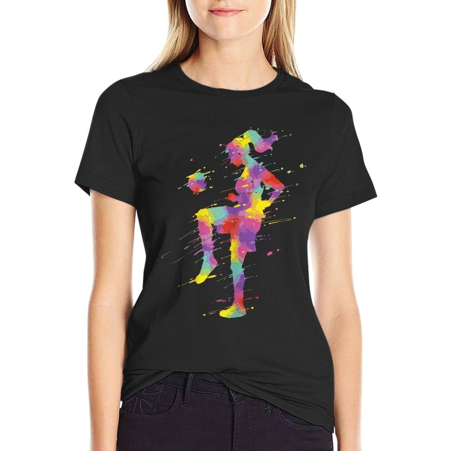 Soccer Girl Ribbed Collar T-Shirt