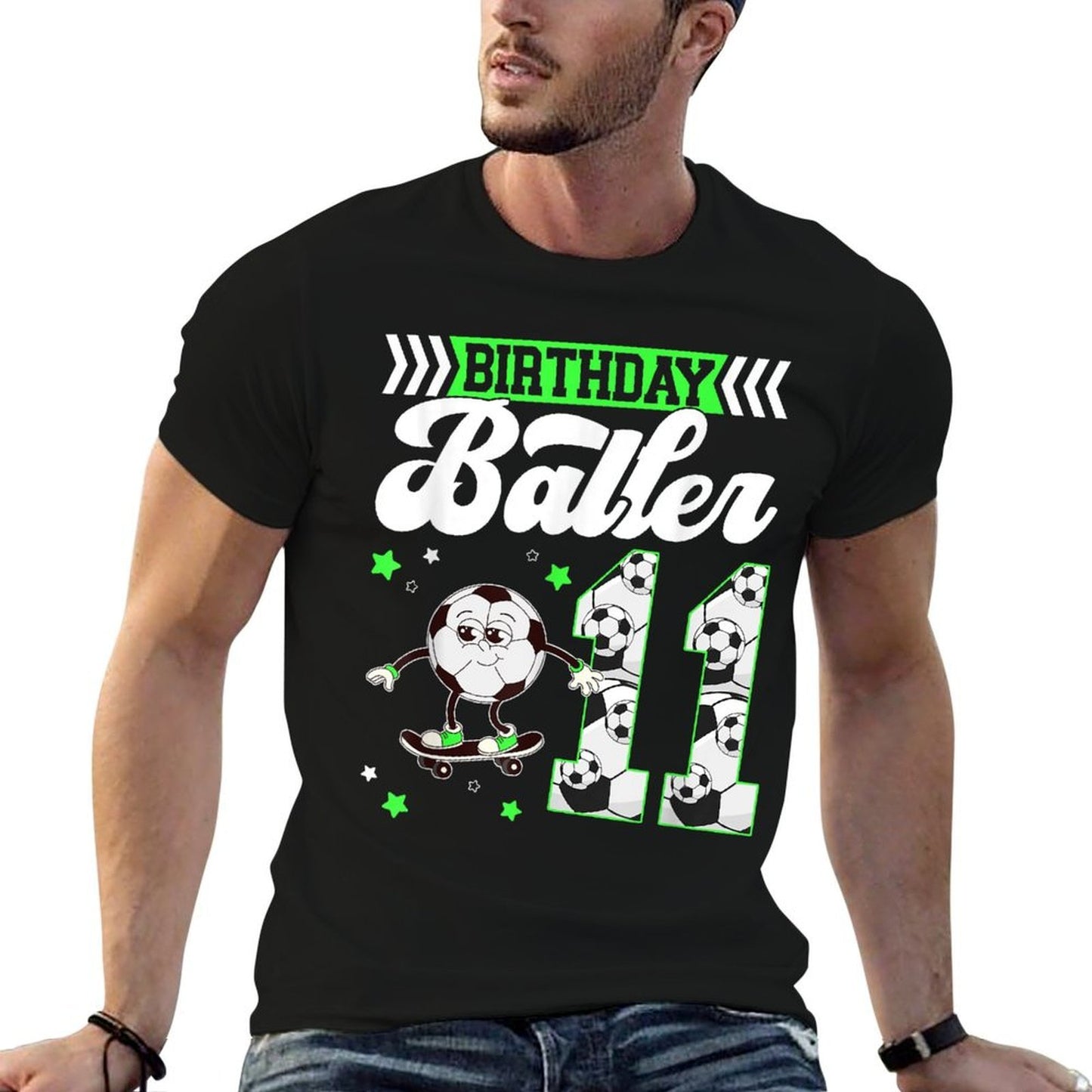 11th Soccer Birthday Party Eleven Year Old Soccer Player Ribbed Collar T-Shirt