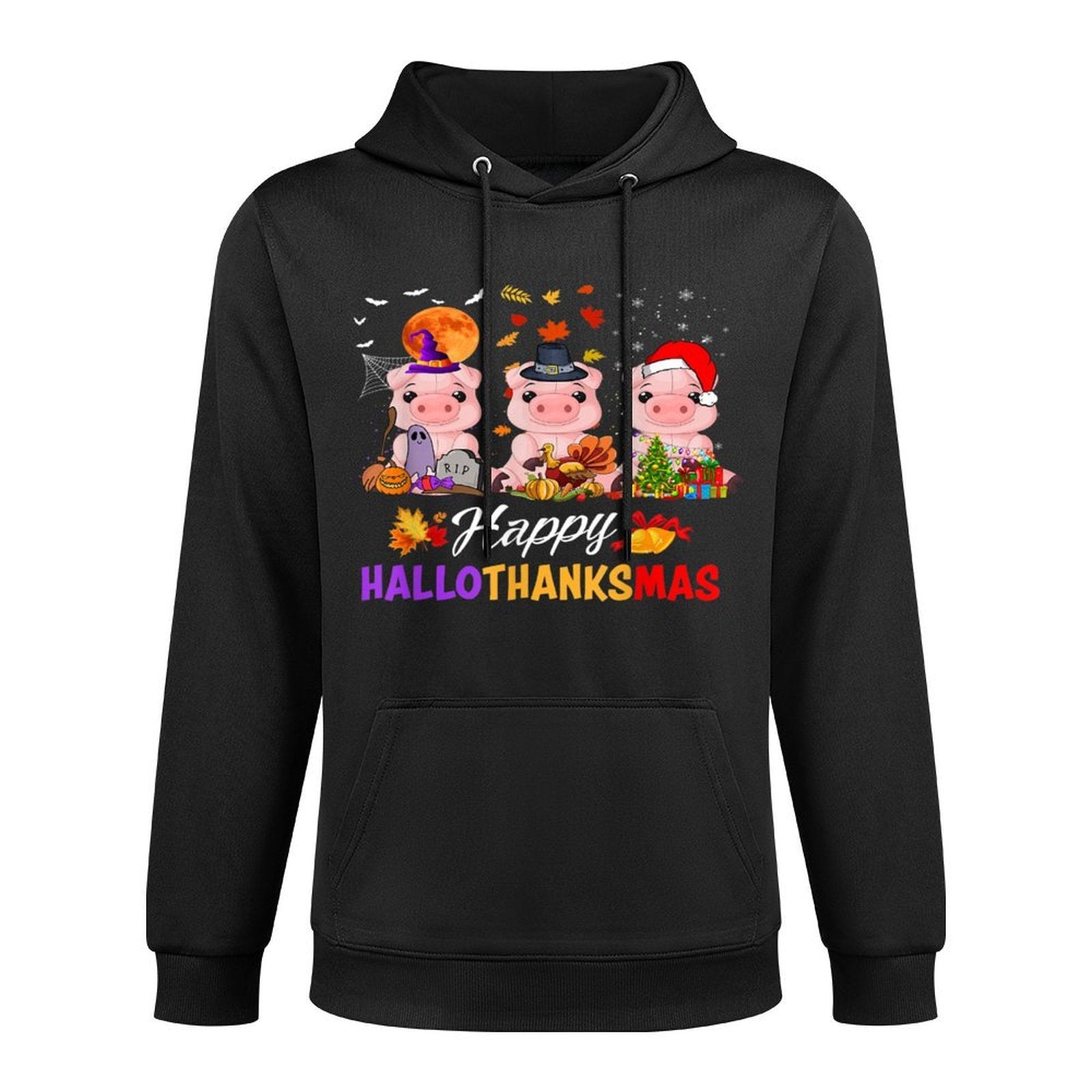 Pig Happy HalloThanksmas Halloween Thanksgiving Farmer Versatile Streetwear Hoodie
