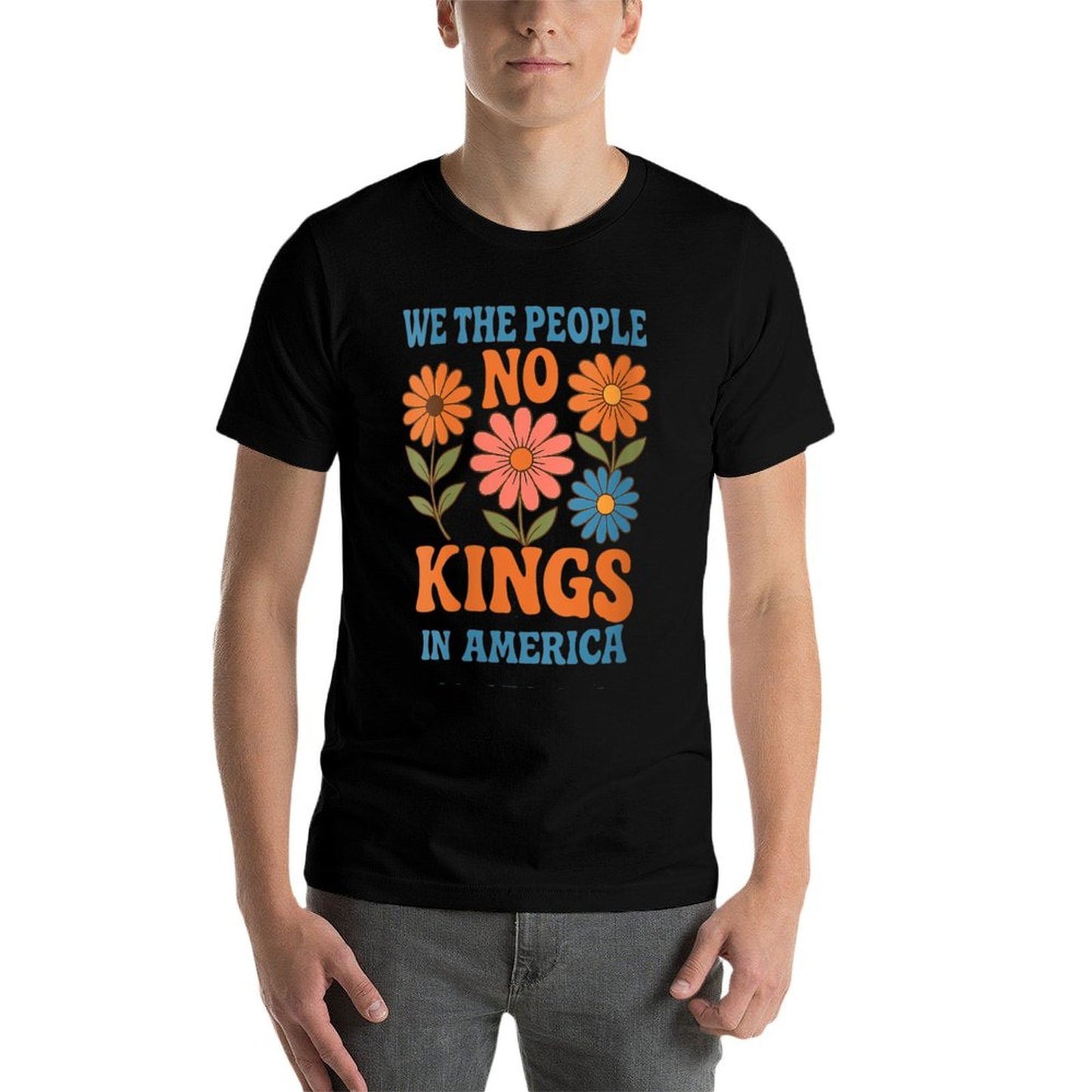 Womens No Kings in America We The People Retro Boho Floral Lovers Moisture-wicking T-Shirt