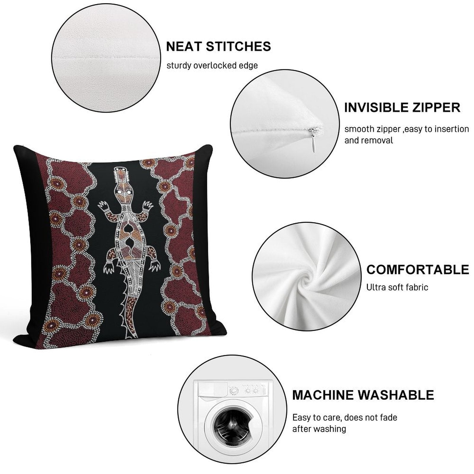 Authentic Aboriginal Art - Crocodile Authentic Designs Soft Gift Ready Throw Pillow