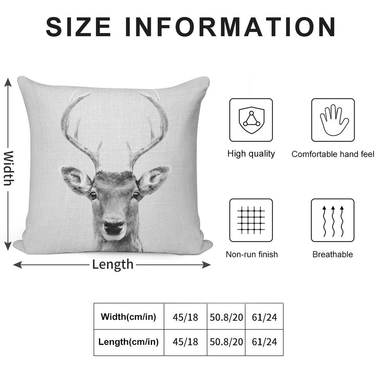 Deer 2 - Black & White Soft Washable Throw Pillow