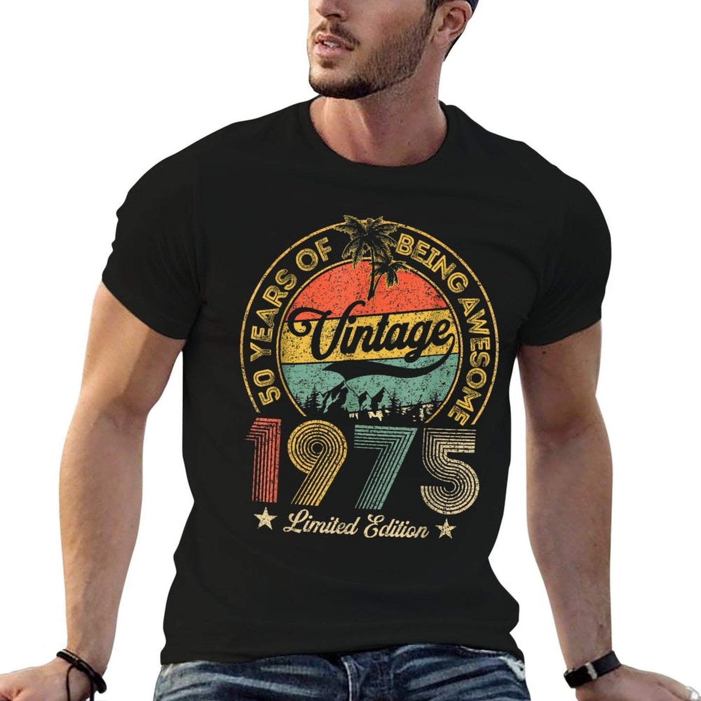 Vintage 1975 Limited Edition 50 Year Old Gifts 50th Birthday Ribbed Collar T-Shirt