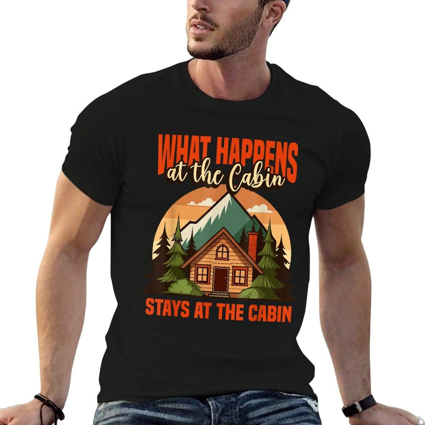 Retro Cabin What Happens At The Cabin Stays At The Cabin  Affordable Price T-Shirt
