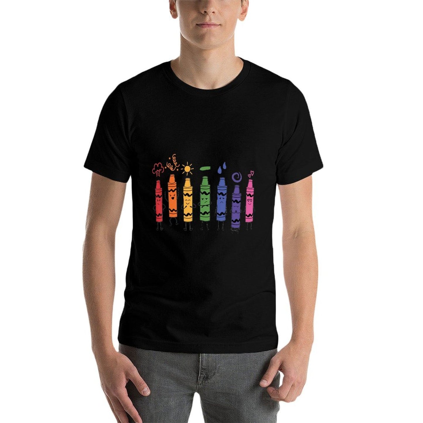 Womens Fashionable Crayon Mood Color Crayons Teacher Life Trendy Pattern T-Shirt