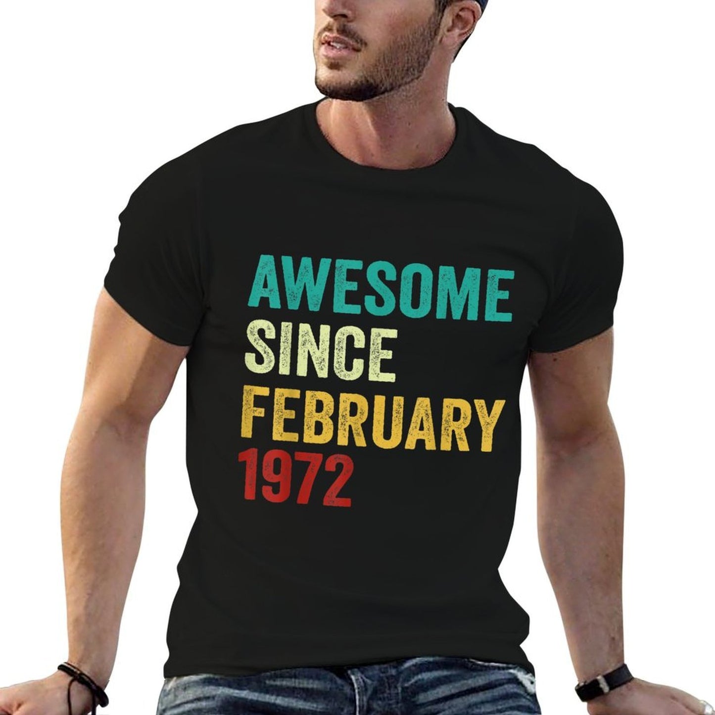 Vintage Awesome Since February 1972 50th Birthday Summer-ready Fabric T-Shirt