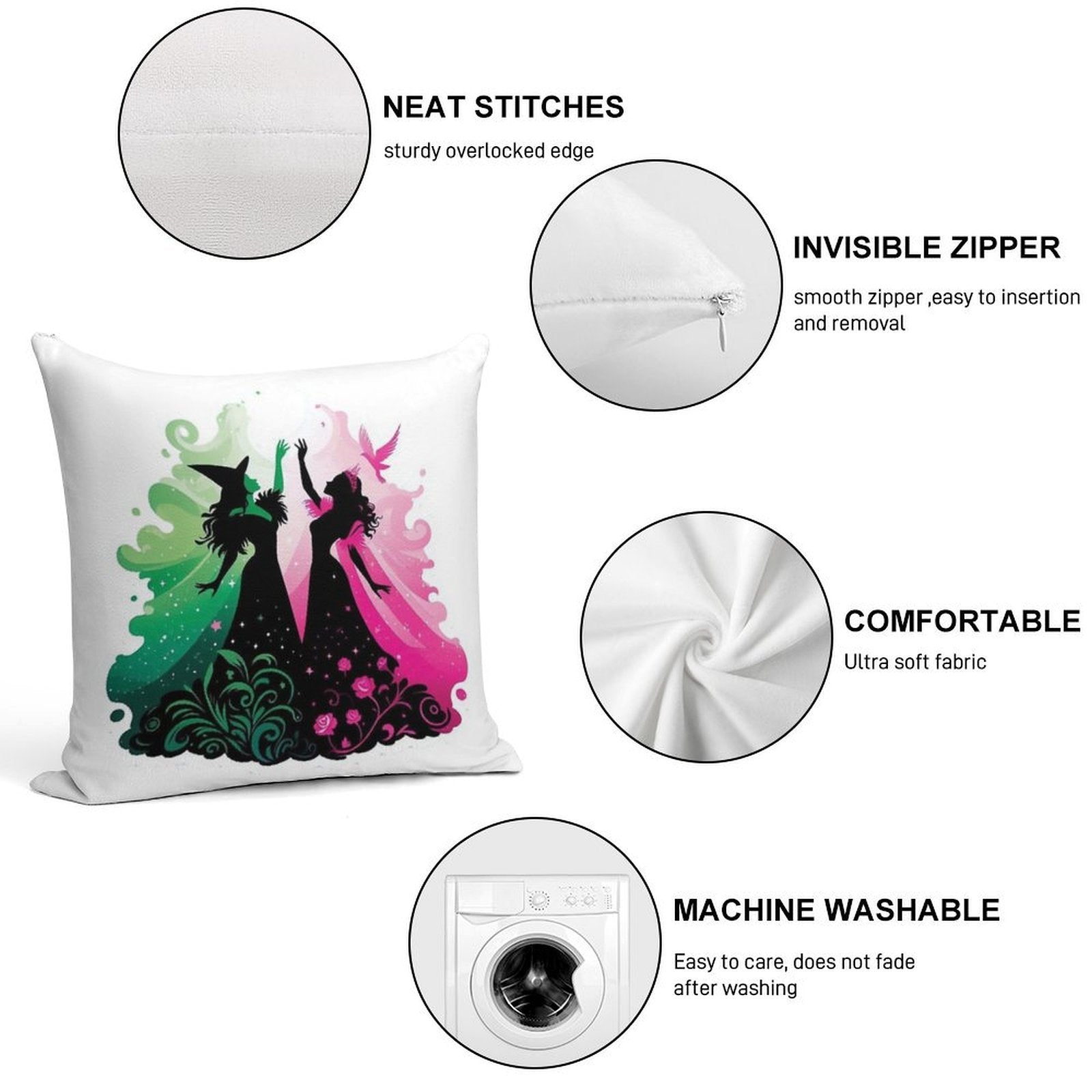 Elphaba & Glinda Wicked The Musical Soft Gift Ready Throw Pillow