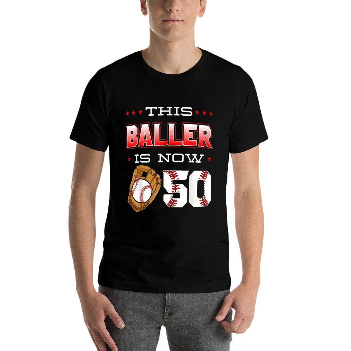 This Baller Is Now 50 Baseball Birthday Theme Party 50th Slim-fit Cut T-Shirt