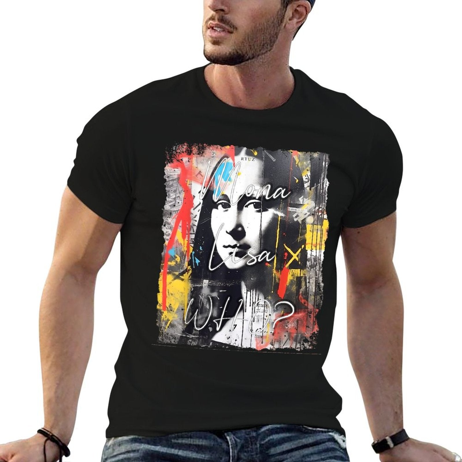 Abstract Graffiti Art Leonardo Da Vinci Art Mona Lisa  Slim-fit Cut T-Shirt