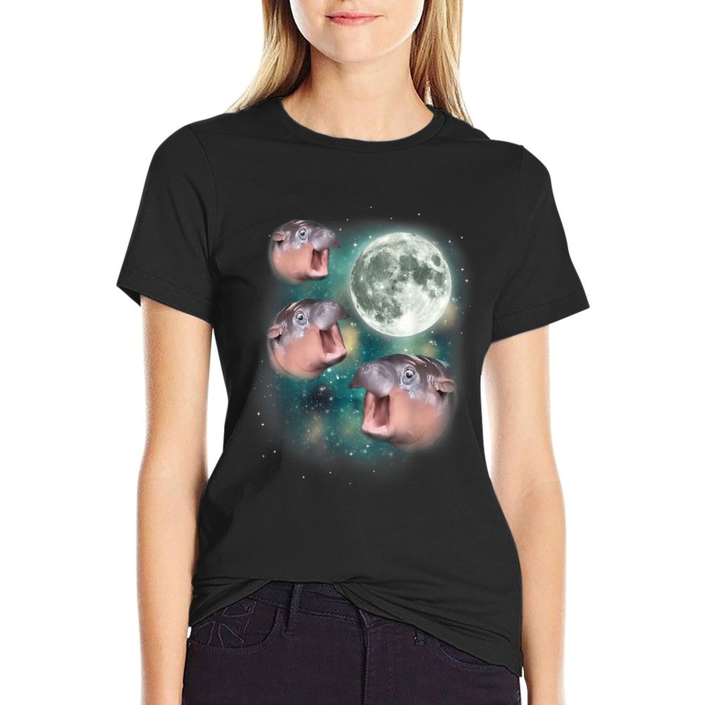 3 Moon-Deng Baby Hippo Meme Funny Cute Hippopotamus Animal Quick-drying T-Shirt