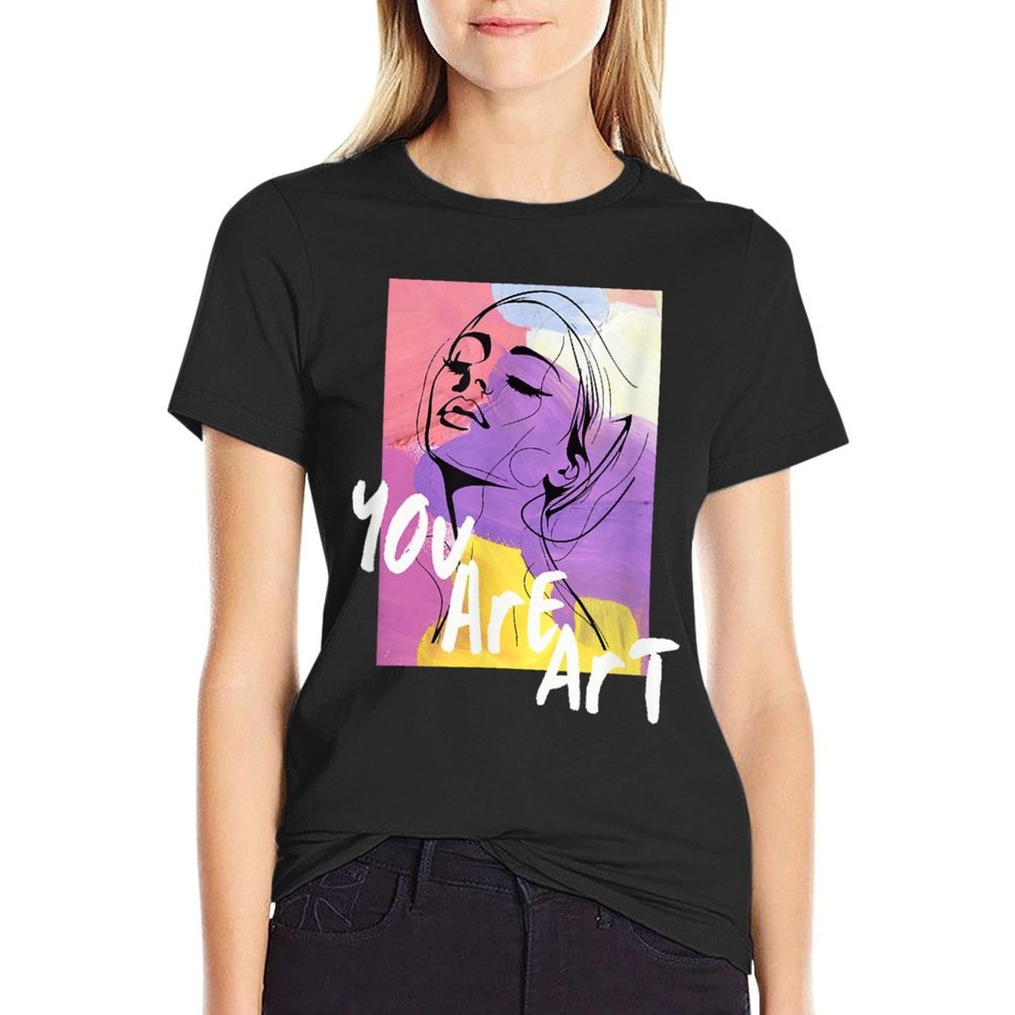 Retro Pop Art, Abstract Colorful Woman, Face Abstract, Art  Cotton T-Shirt
