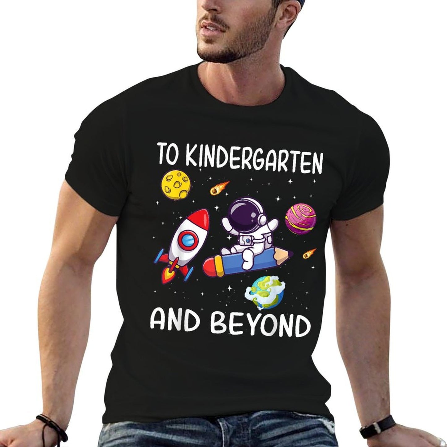 To Kindergarten And Beyond Astronaut Back To School Student Cotton T-Shirt