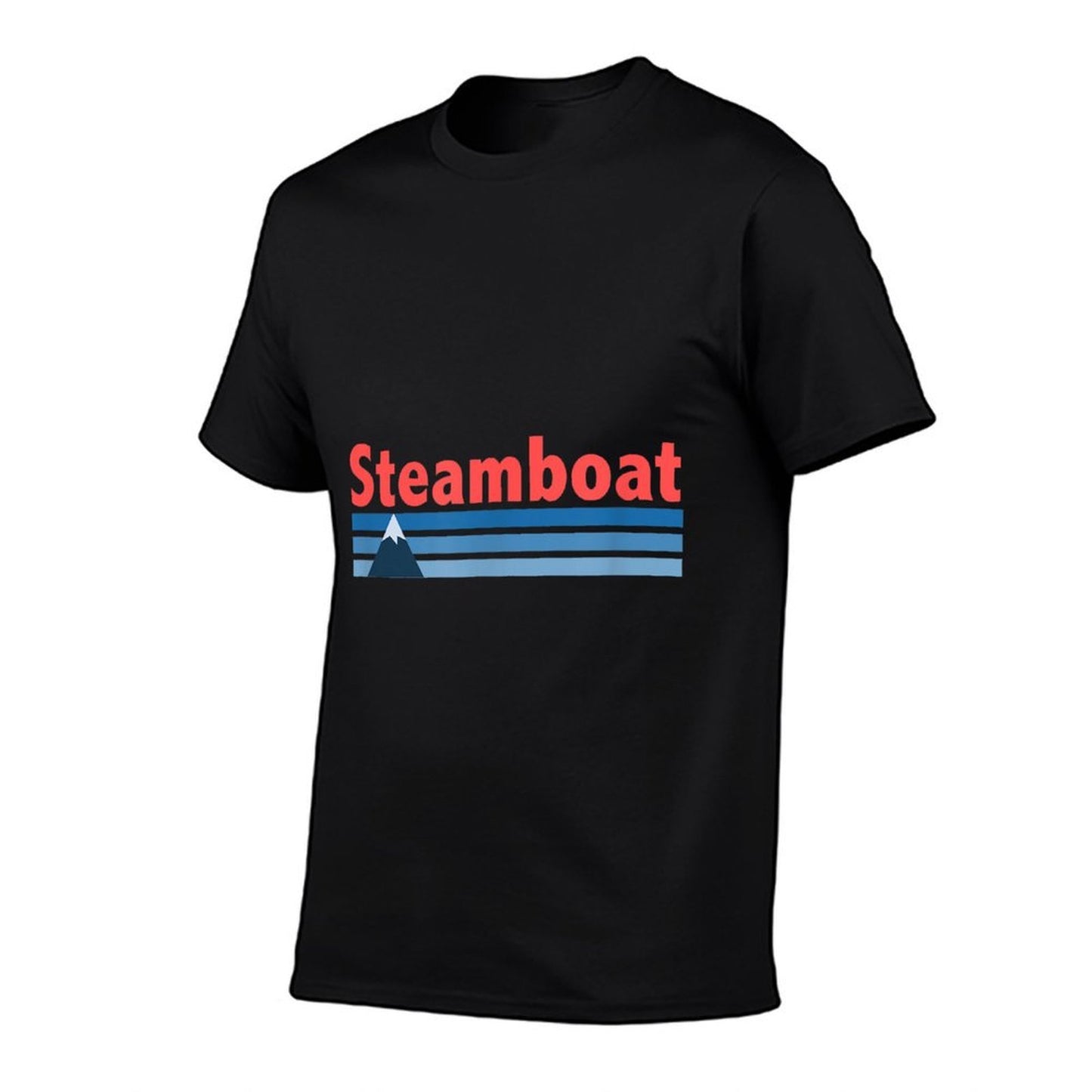 Retro Style Mountain - Steamboat Springs Colorado  Ribbed Collar T-Shirt