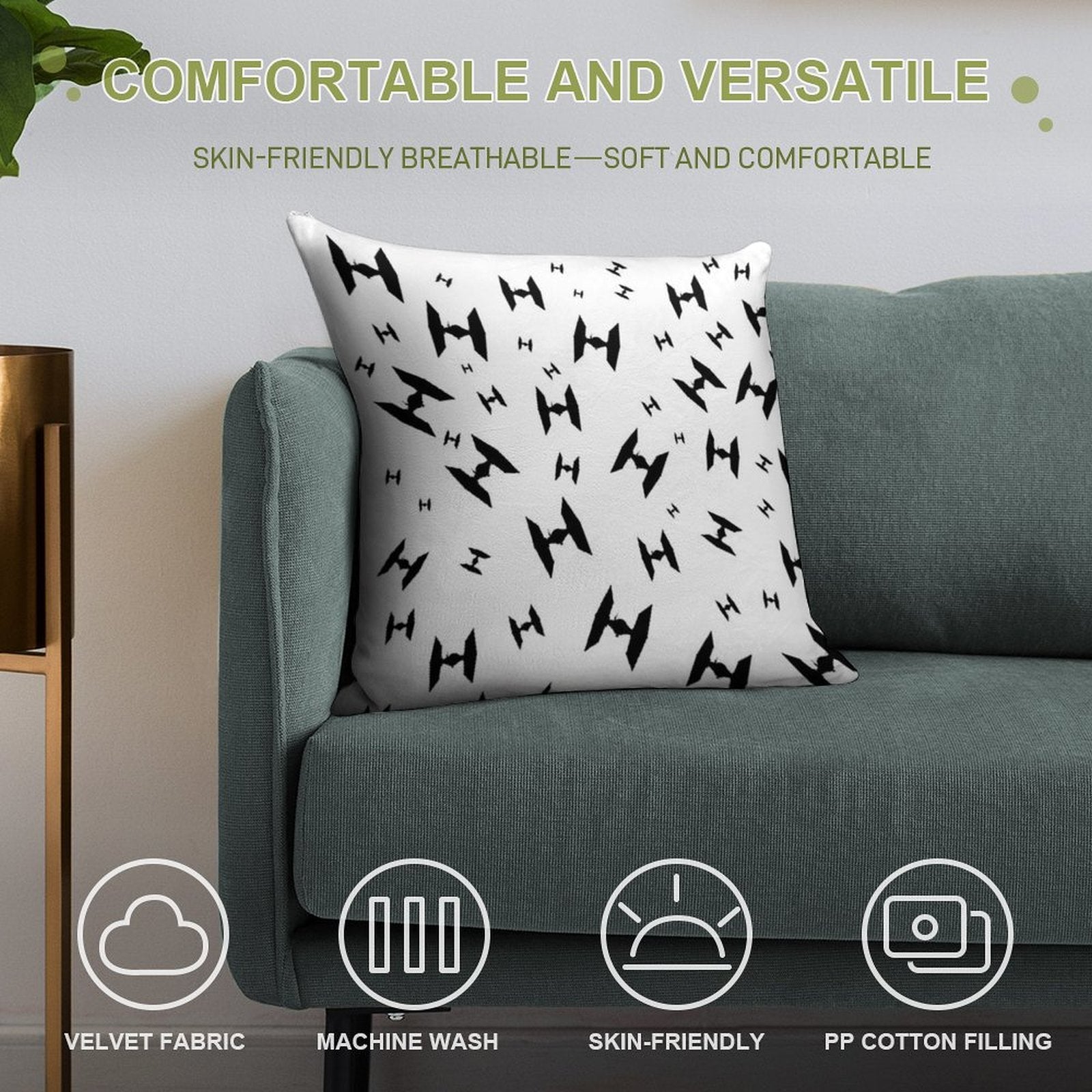 Tie Fighter Pattern Soft Gift Ready Throw Pillow