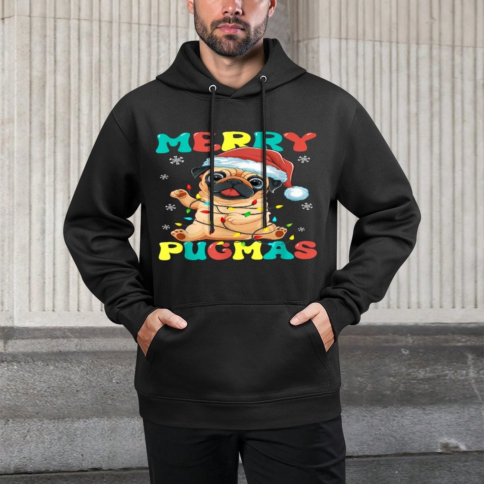 Merry Pugmas Pug Christmas Santa Pug Xmas Lights Dog Lover Casual Wear Hoodie