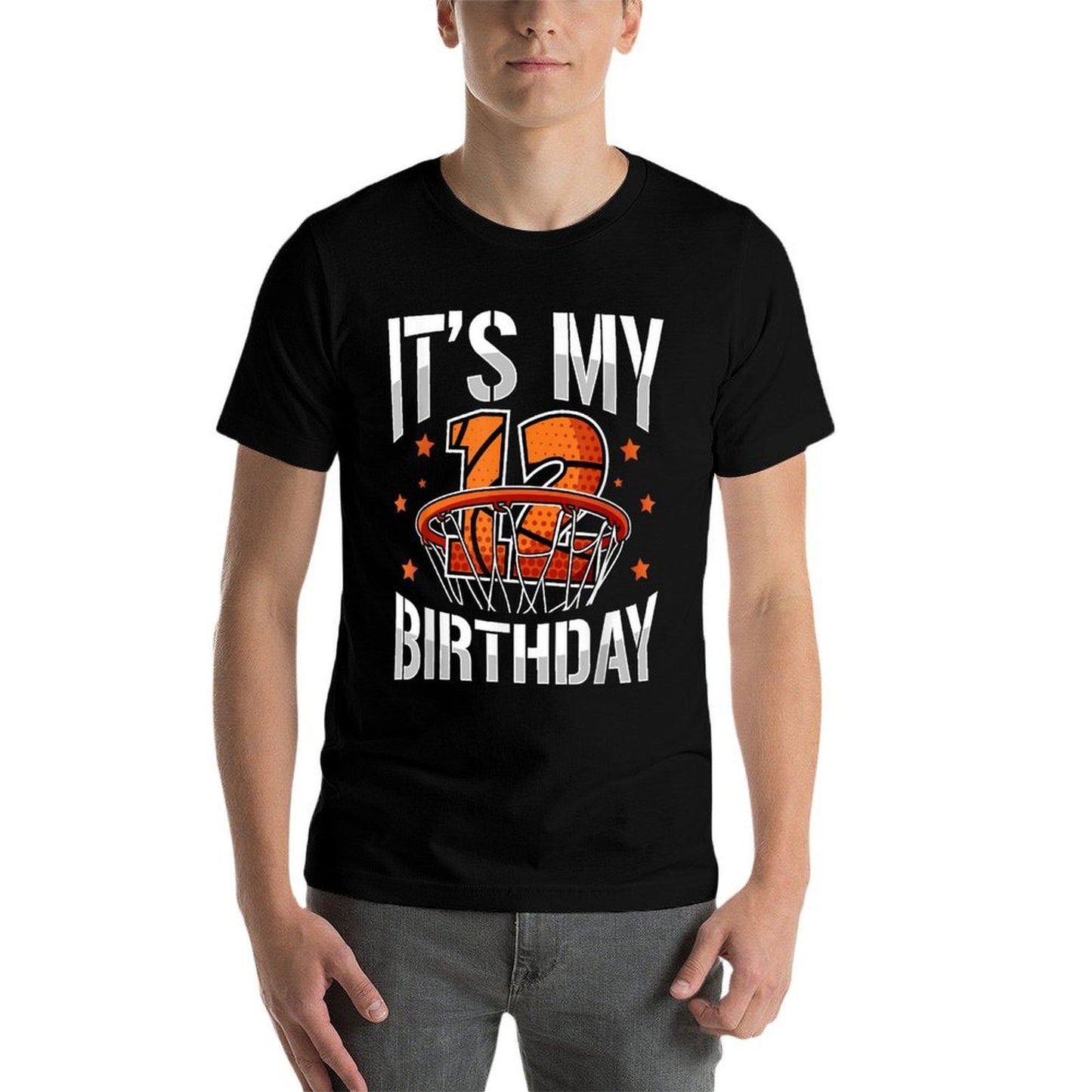12 Years Old 12th Birthday Basketball Party Boys Kids Oversized Silhouette T-Shirt