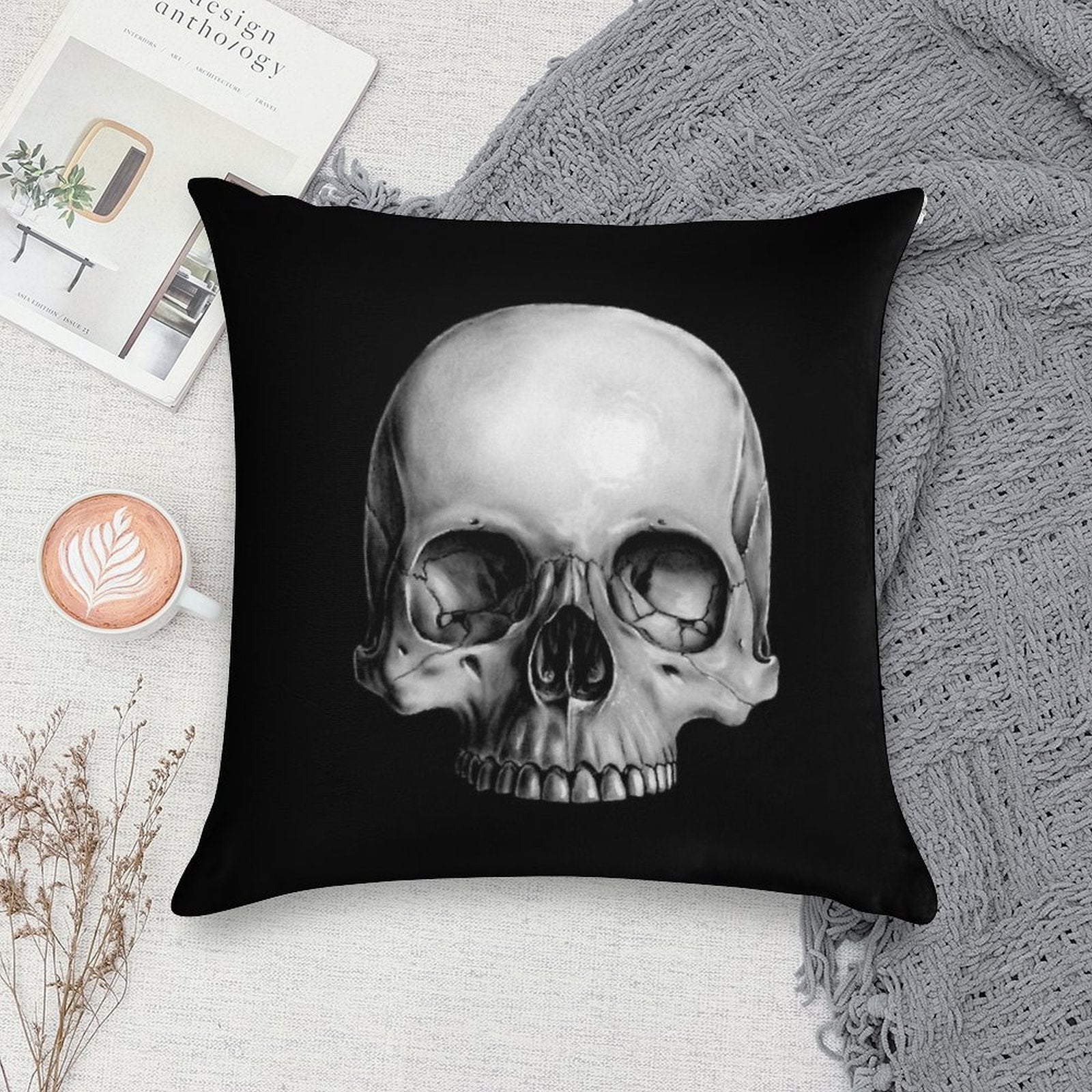 Half Skull Soft Home Decor Throw Pillow