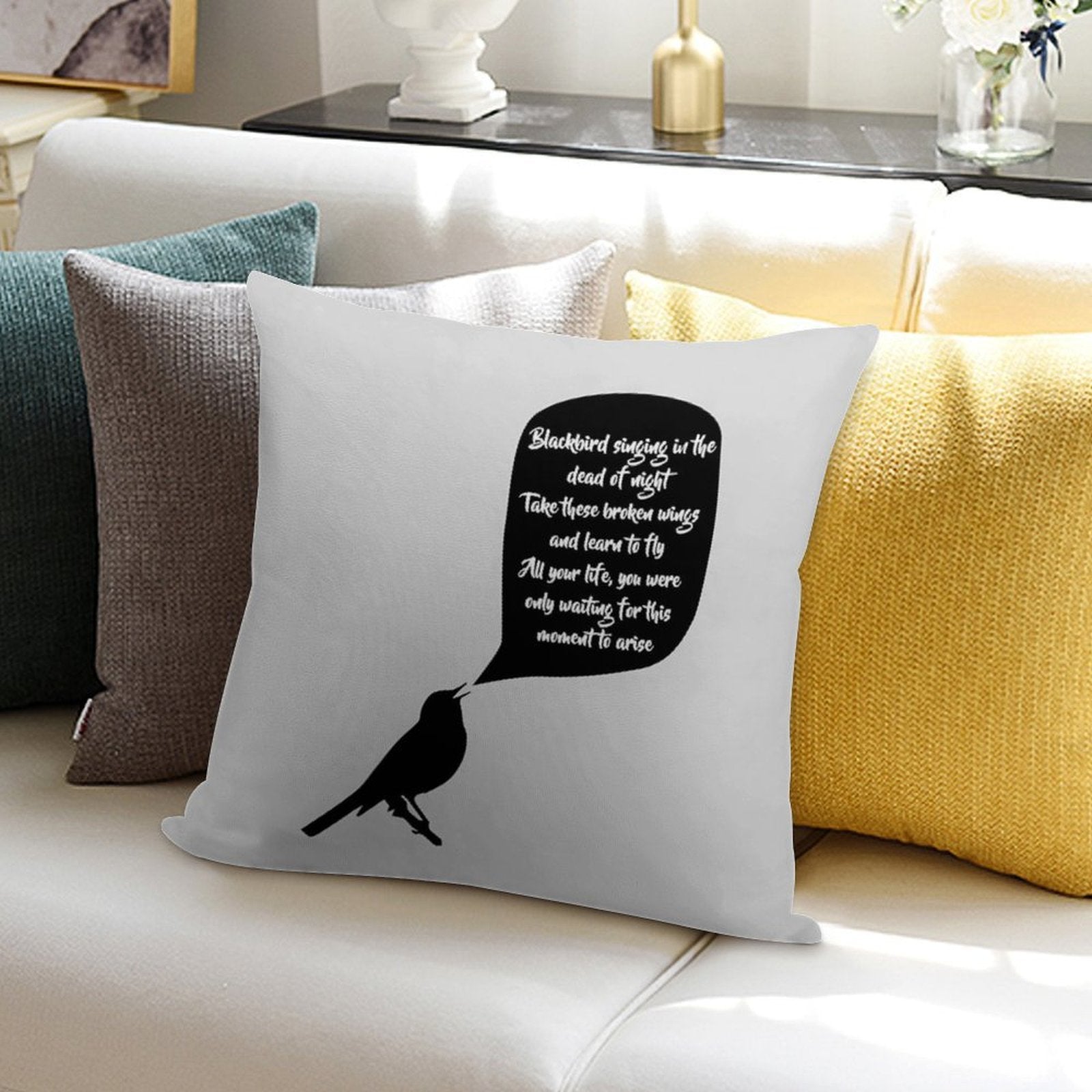 Blackbird Soft Short Plush Fabric Throw Pillow