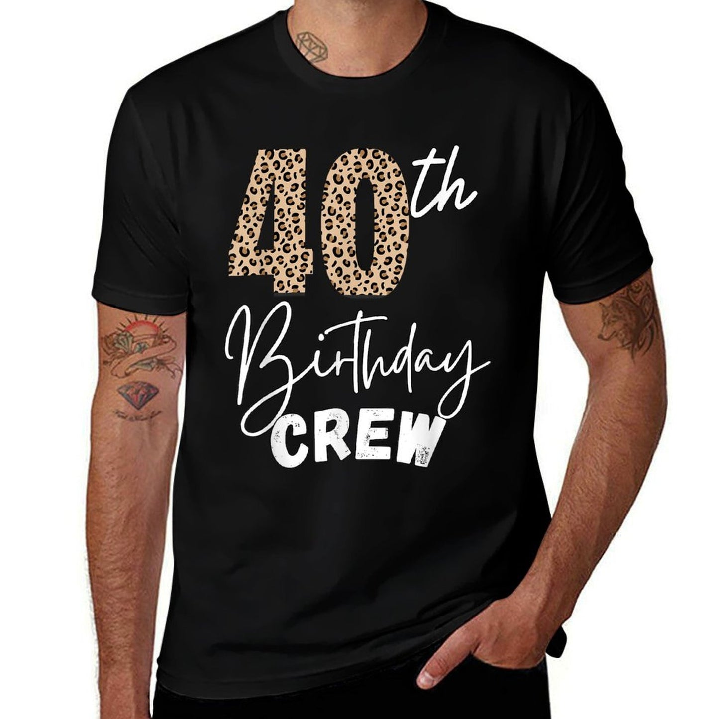 40th Birthday Crew Leopard Print Stepping 40 Squad Party  Summer-ready Fabric T-Shirt