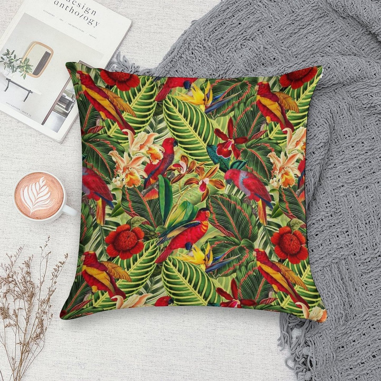 Vintage Tropical Bird Jungle Botanical Night Botanical Garden Nightgarden Soft Luxury Feel Throw Pillow