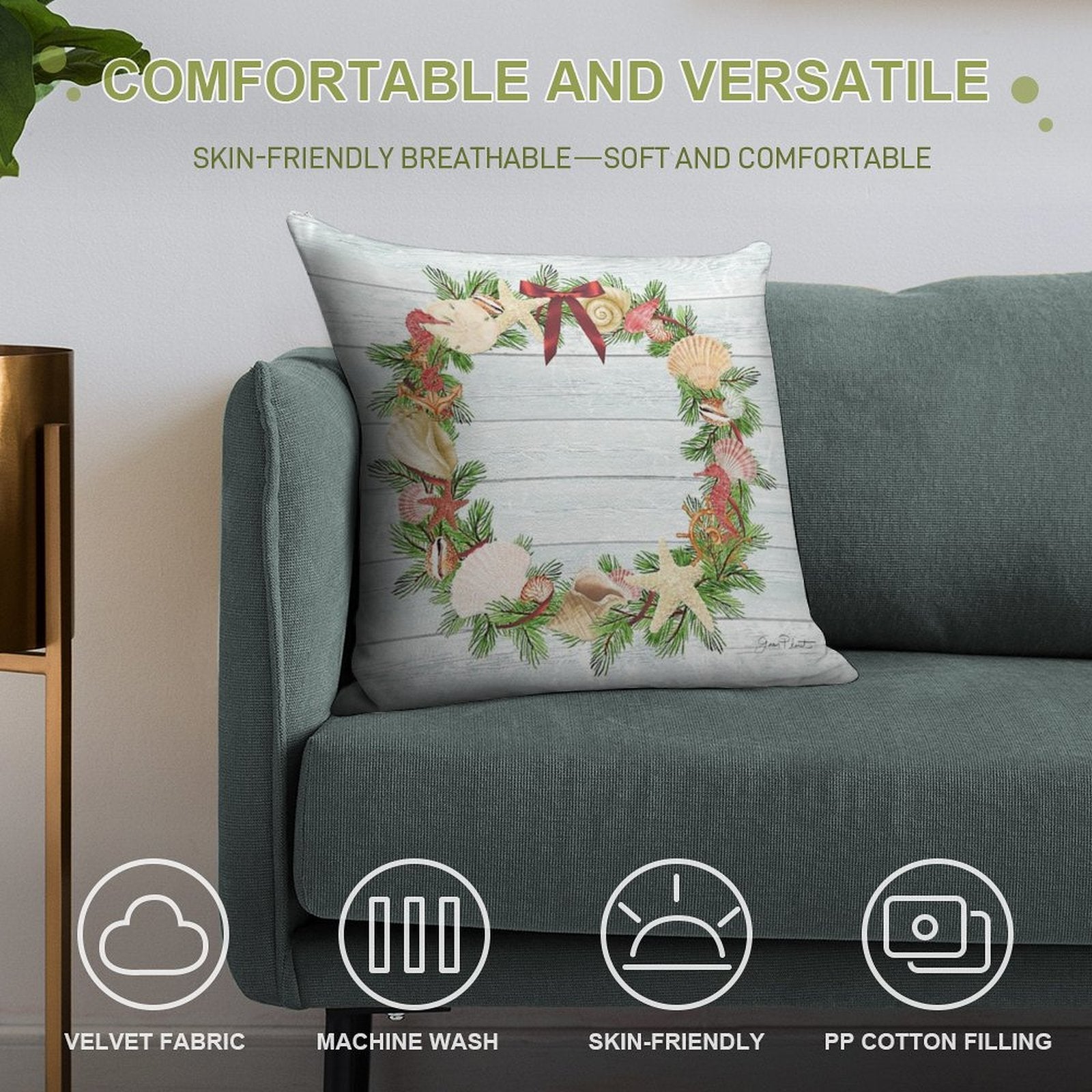 Coastal Christmas D Soft Easy Maintenance Throw Pillow