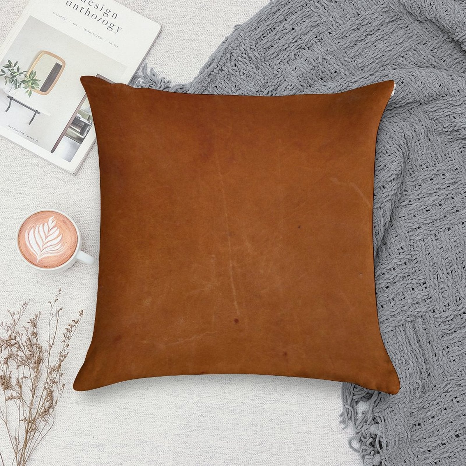Rustic Leather Soft Decorative Cover Throw Pillow