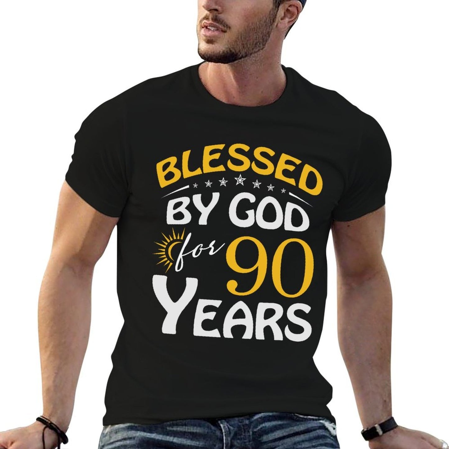 Vintage Blessed by God For 90 Years Old Happy 90th Birthday Wrinkle-resistant T-Shirt