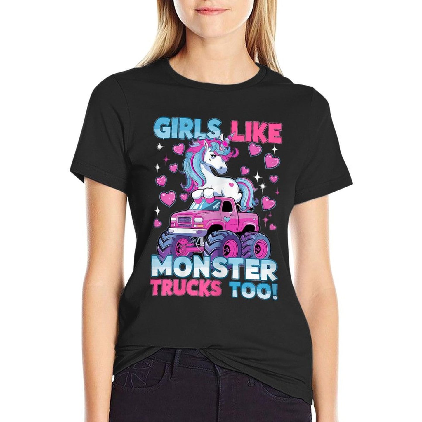 Unicorn Monster Truck Girls Like Monster Trucks Too  Graphic-printed T-Shirt
