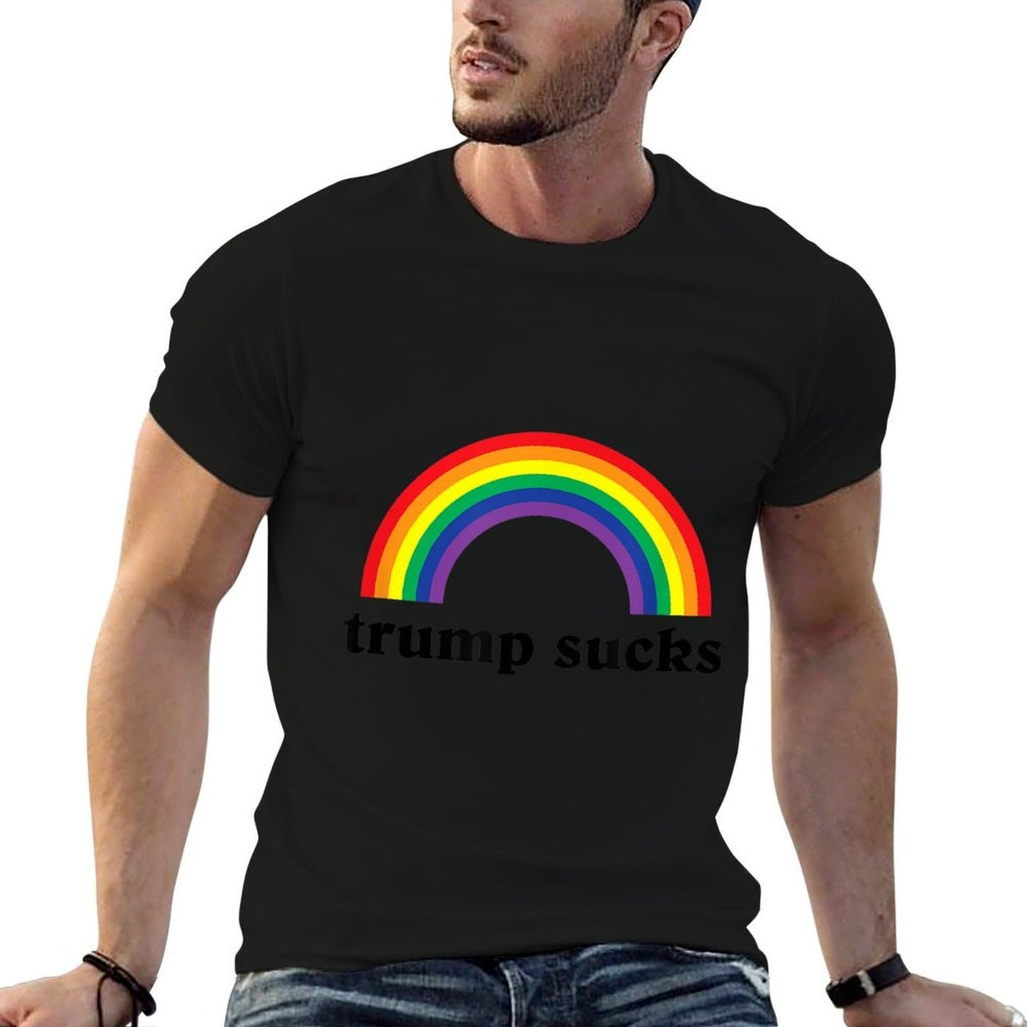 Trump Sucks Big Rainbow Anti Trump 2020 Election LGBT Gay Lightweight T-Shirt