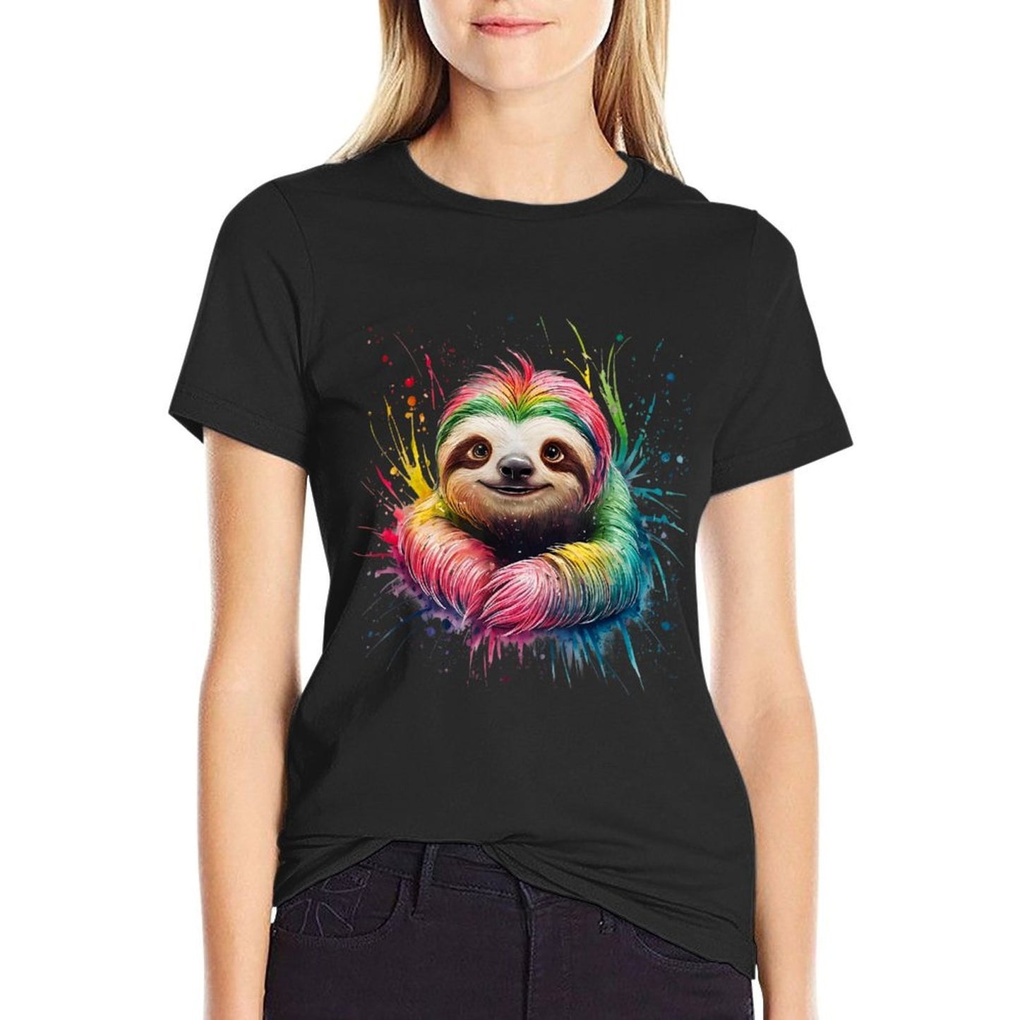 Sloth Men Woman Colorful Watercolor Sloth Heathered Texture T-Shirt