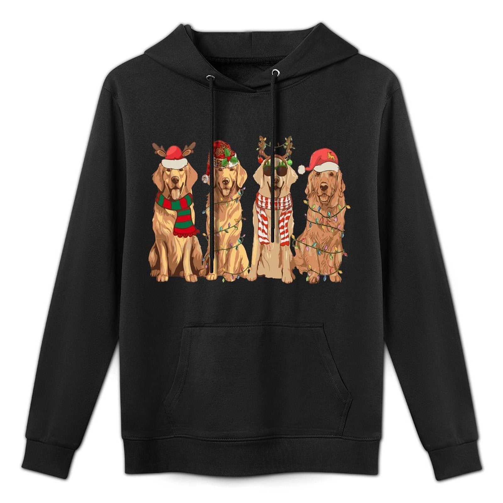 Golden Retriever Christmas Funny Lights Xmas Dogs Lovers Cotton-Polyester Blend Hoodie