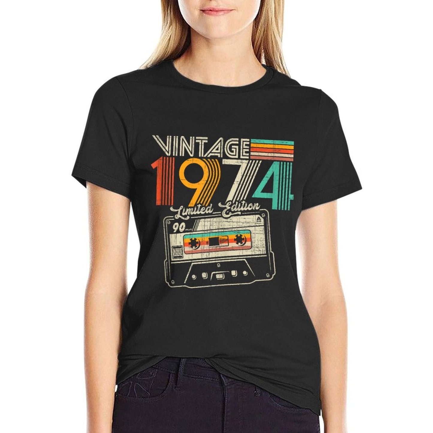 Vintage 1974 Made In 1974 Retro 50th Birthday Cassette Tape Lightweight T-Shirt