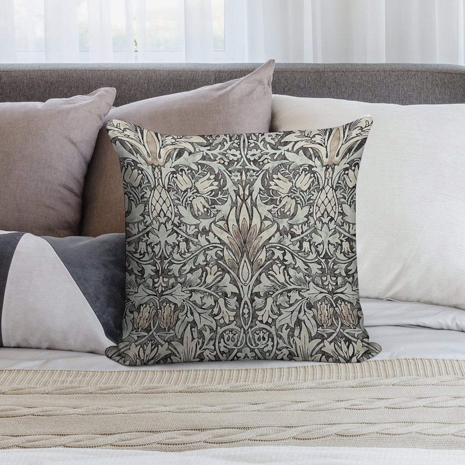 William Morris Snakeshead (grey) Pattern Soft Gift Ready Throw Pillow