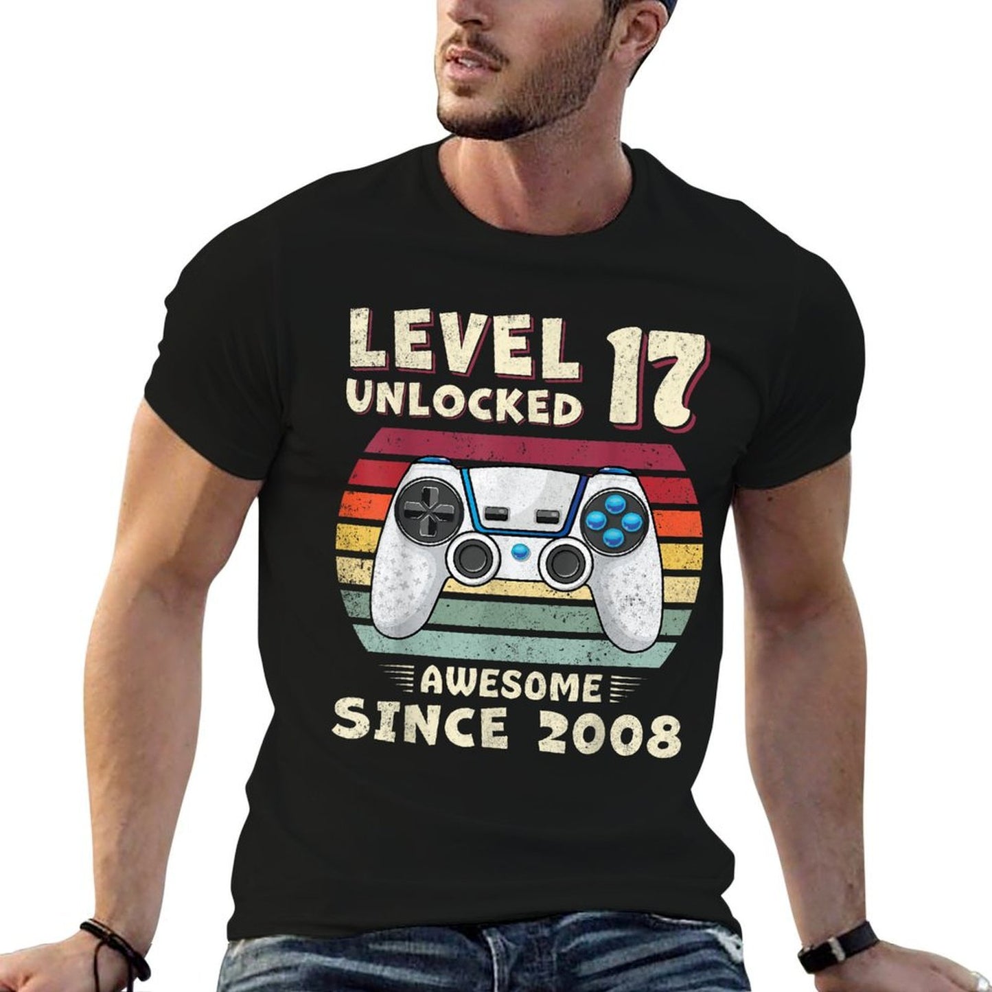 17 Year Old BDay Decorations Men Boy 17yr 2008 17th Birthday Stretchy T-Shirt