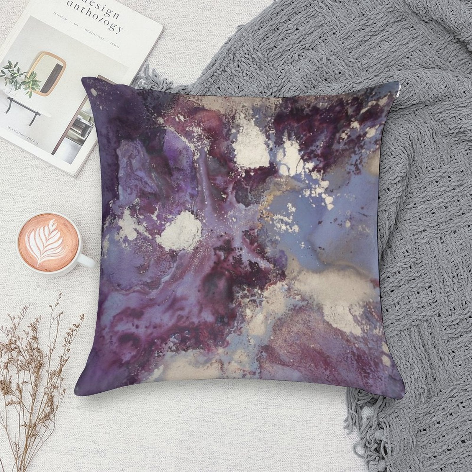 Abstract Fluid Art Eggplant Soft Style Accent Throw Pillow