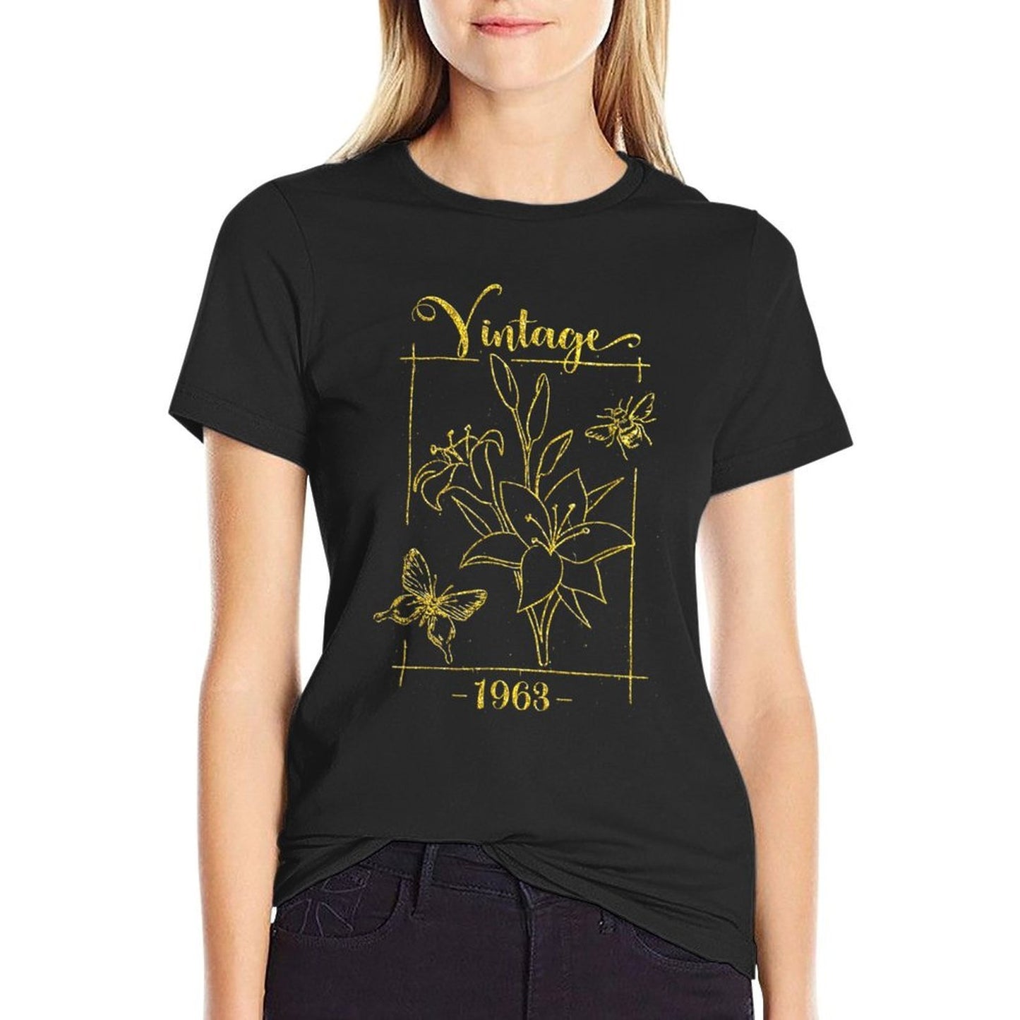 Vintage 1963 Lily Flower Butterfly 60 Year Old 60th Birthday Odor-resistant T-Shirt