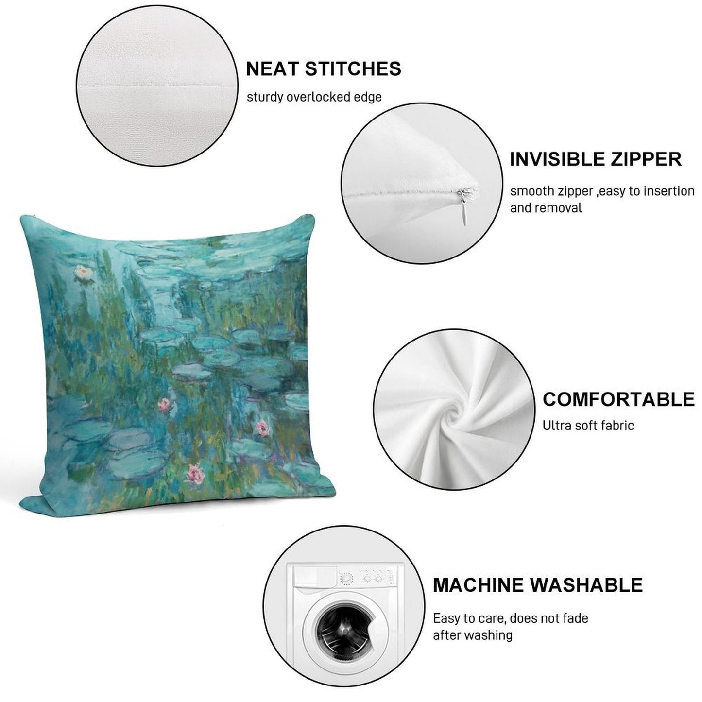 Water Lilies by Monet, 1915 Soft Shrink-Resistant Throw Pillow