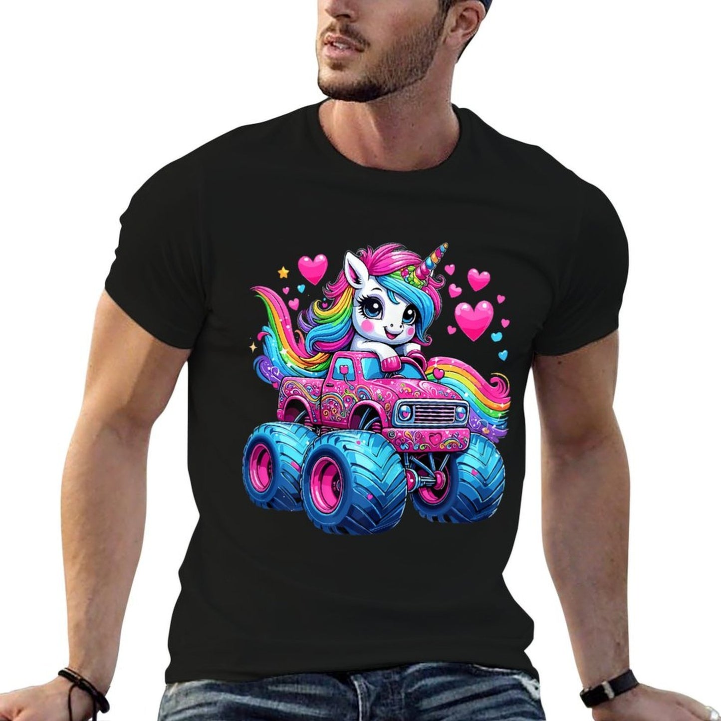 Unicorn Riding Monster Truck  Fade-proof Color T-Shirt