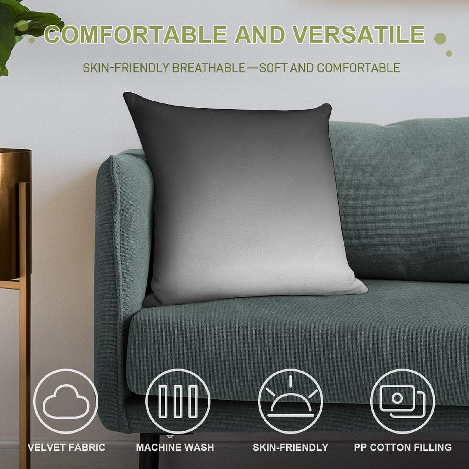 SHADES OF GREY - Minimalist Black to White Gradient Ombre Soft Skin-Friendly Throw Pillow