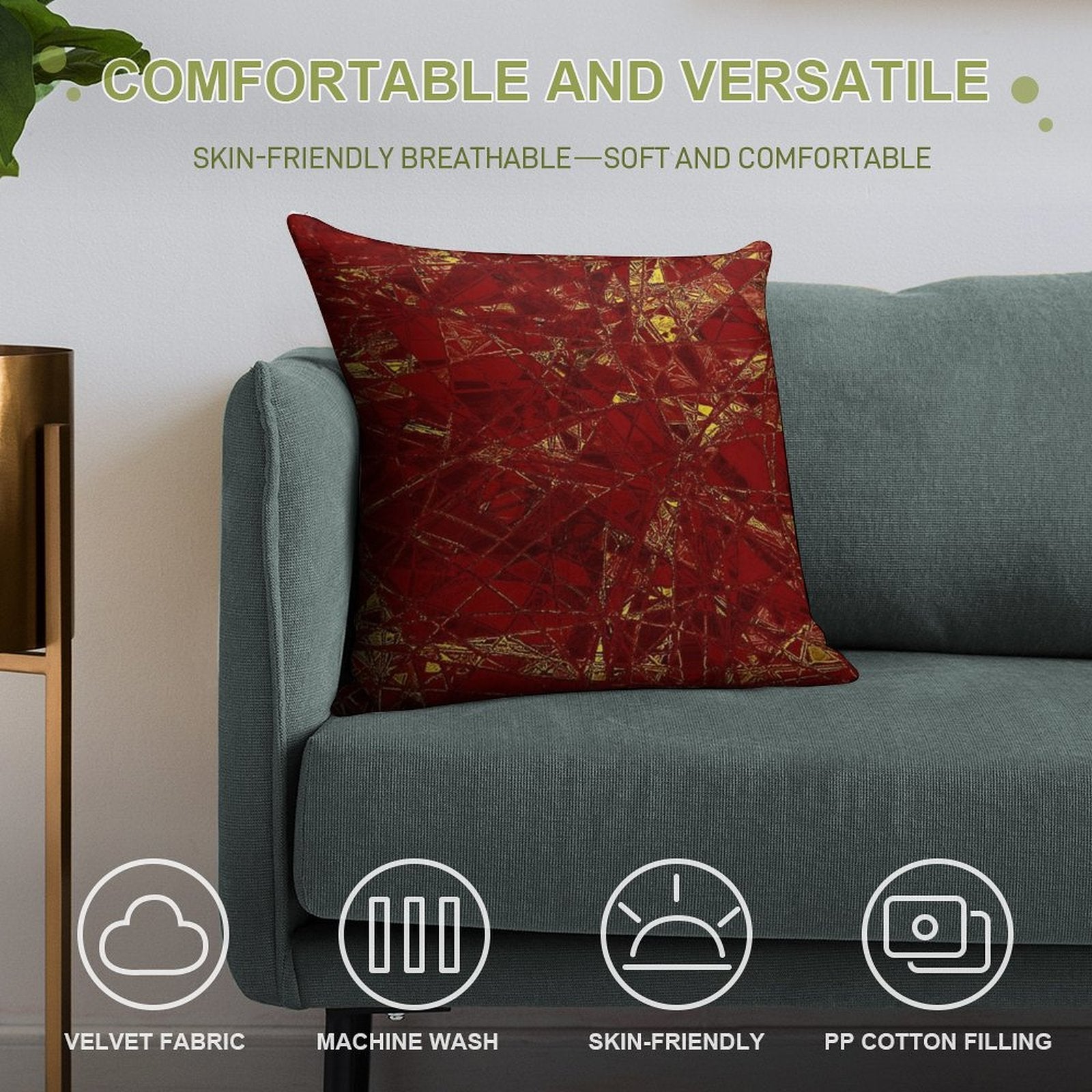 Aurelia- Red And Gold Metallic Soft Decorative Cover Throw Pillow
