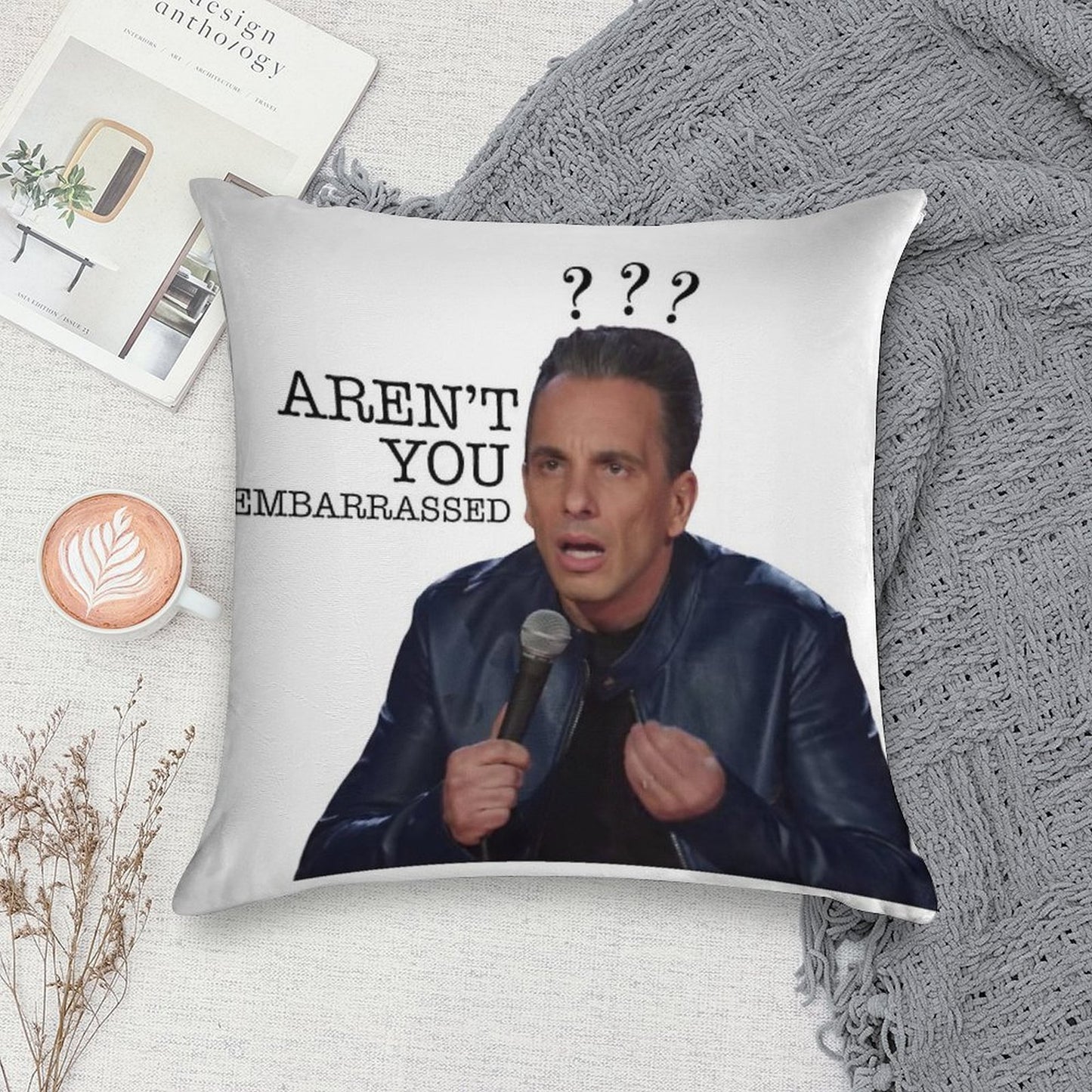 Sebastian Maniscalco Aren't You Embarrassed Soft Short Plush Fabric Throw Pillow